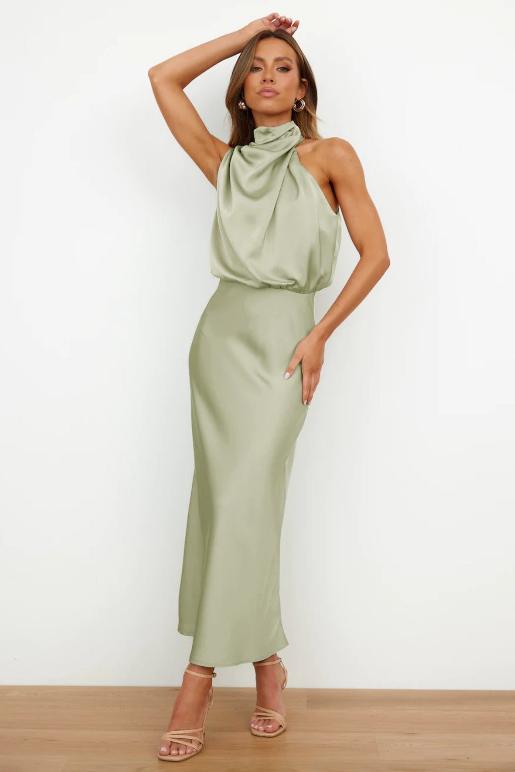 Marga - Long Satin Dress With American Neckline