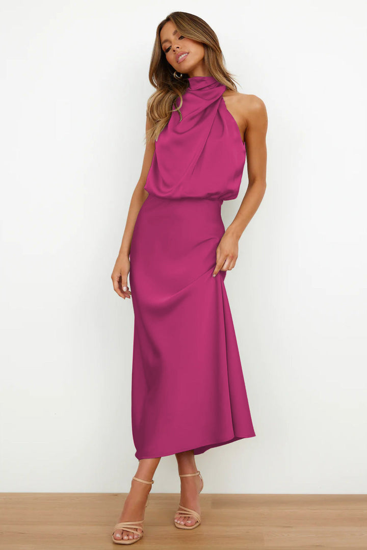 Marga - Long Satin Dress With American Neckline