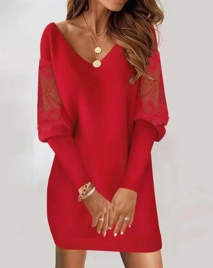 Fenne - Long-sleeved V-neck patchwork dress