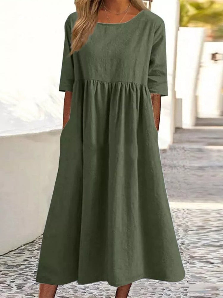 Round neck pocket cotton dress